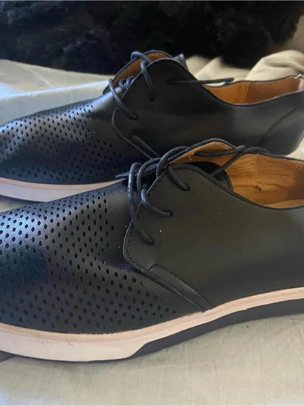 Men's Black Perforated Derby Sneakers with White Sole